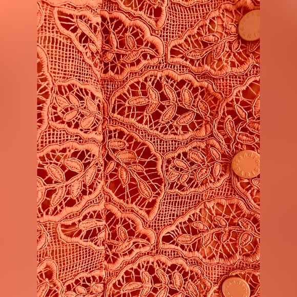 Sandro Lace Summer-Cocktail Coral Puff Sleeves Dress (French brand) - Picture 8 of 10